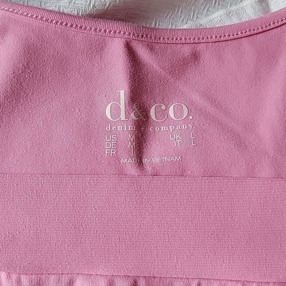 QVC Denim & Co Pink Square Neck Short Sleeve Top Medium EUC - Picture 3 of 8